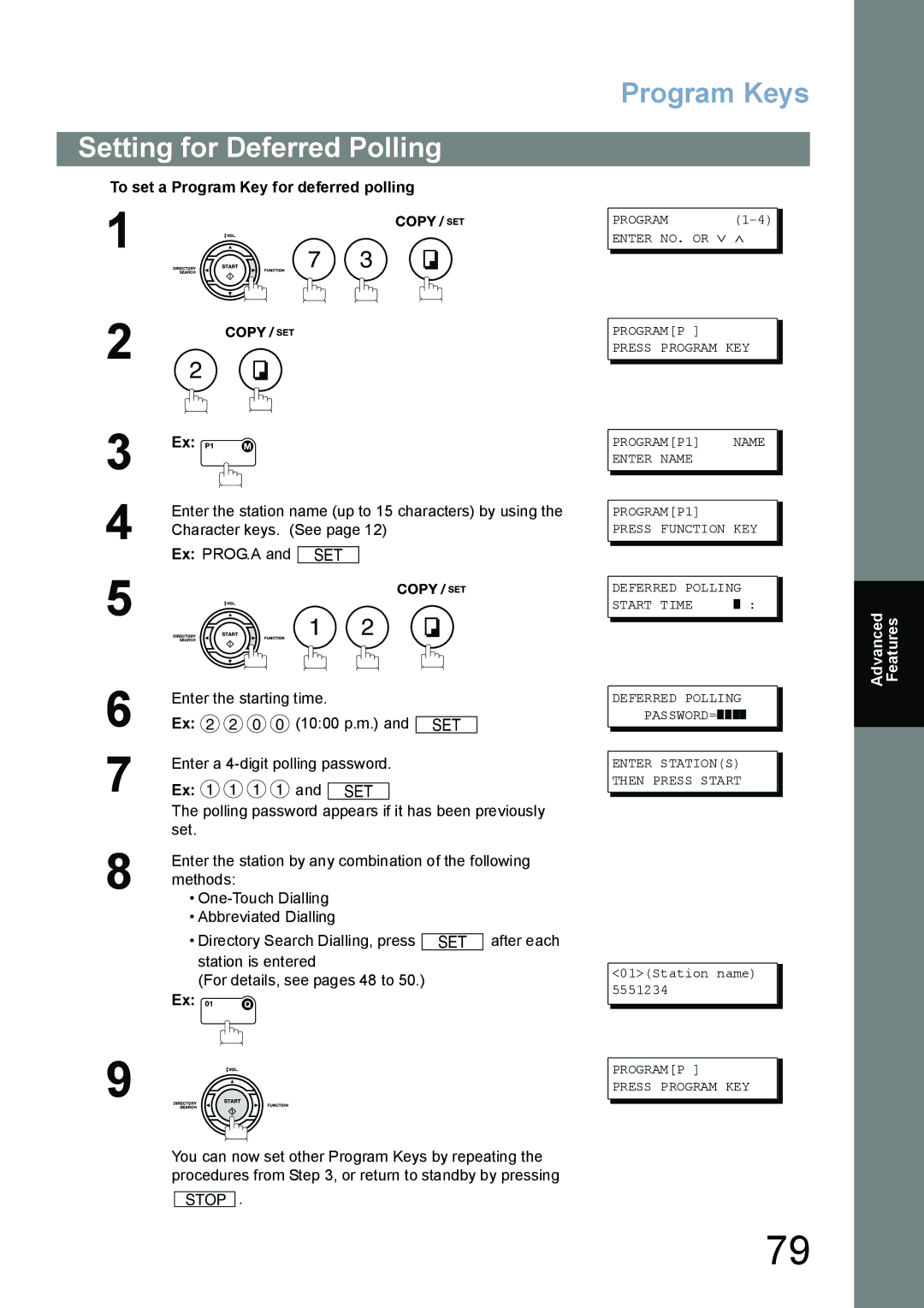 Panasonic UF-5100, UF-6100 appendix Setting for Deferred Polling, To set a Program Key for deferred polling 