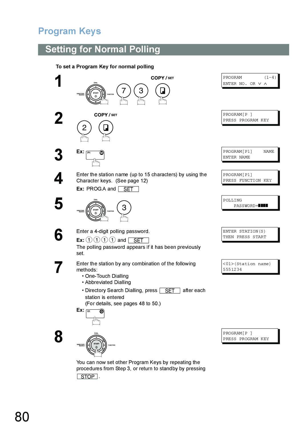 Panasonic UF-6100, UF-5100 appendix Setting for Normal Polling, To set a Program Key for normal polling 