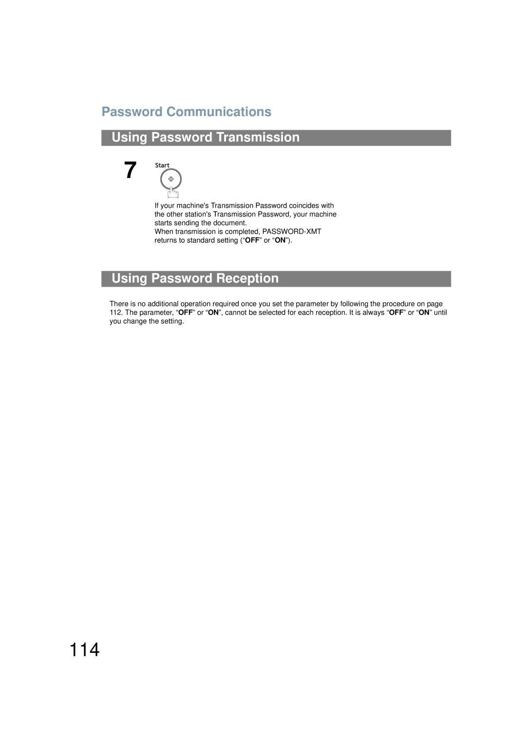 Panasonic UF-6200 operating instructions 114, Using Password Reception 