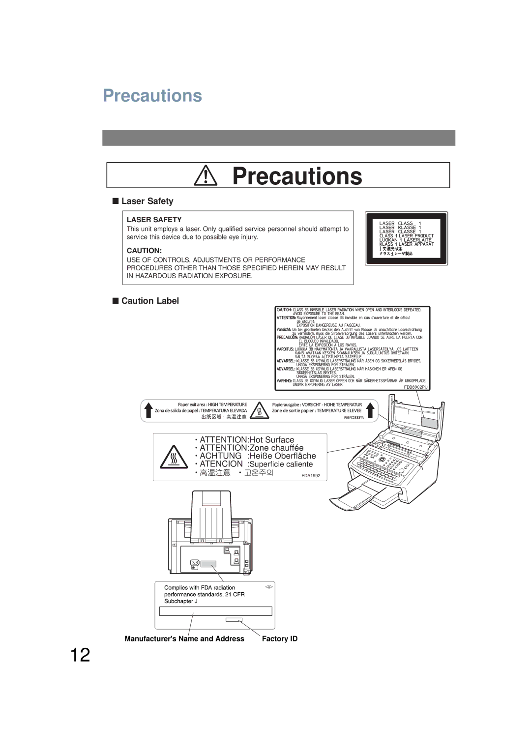 Panasonic UF-6200 operating instructions Precautions 