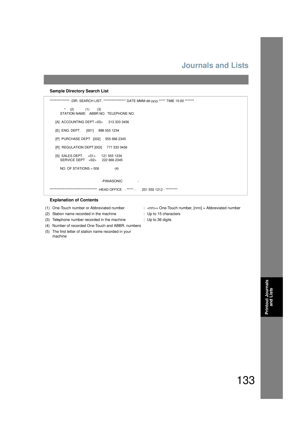 Panasonic UF-6200 operating instructions 133, Sample Directory Search List 