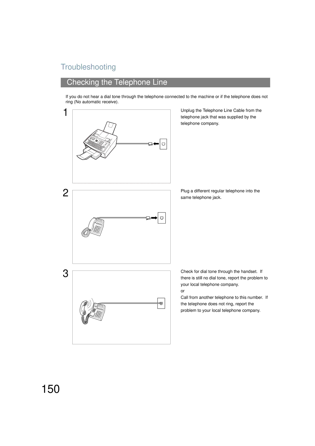 Panasonic UF-6200 operating instructions 150, Checking the Telephone Line 