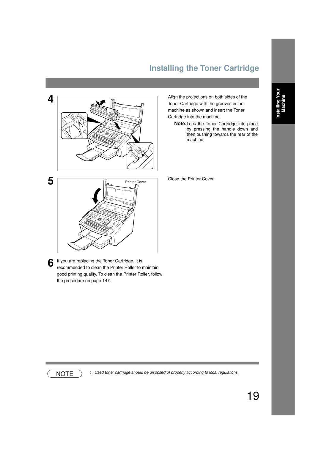 Panasonic UF-6200 operating instructions Installing the Toner Cartridge, Installing Your Machine 