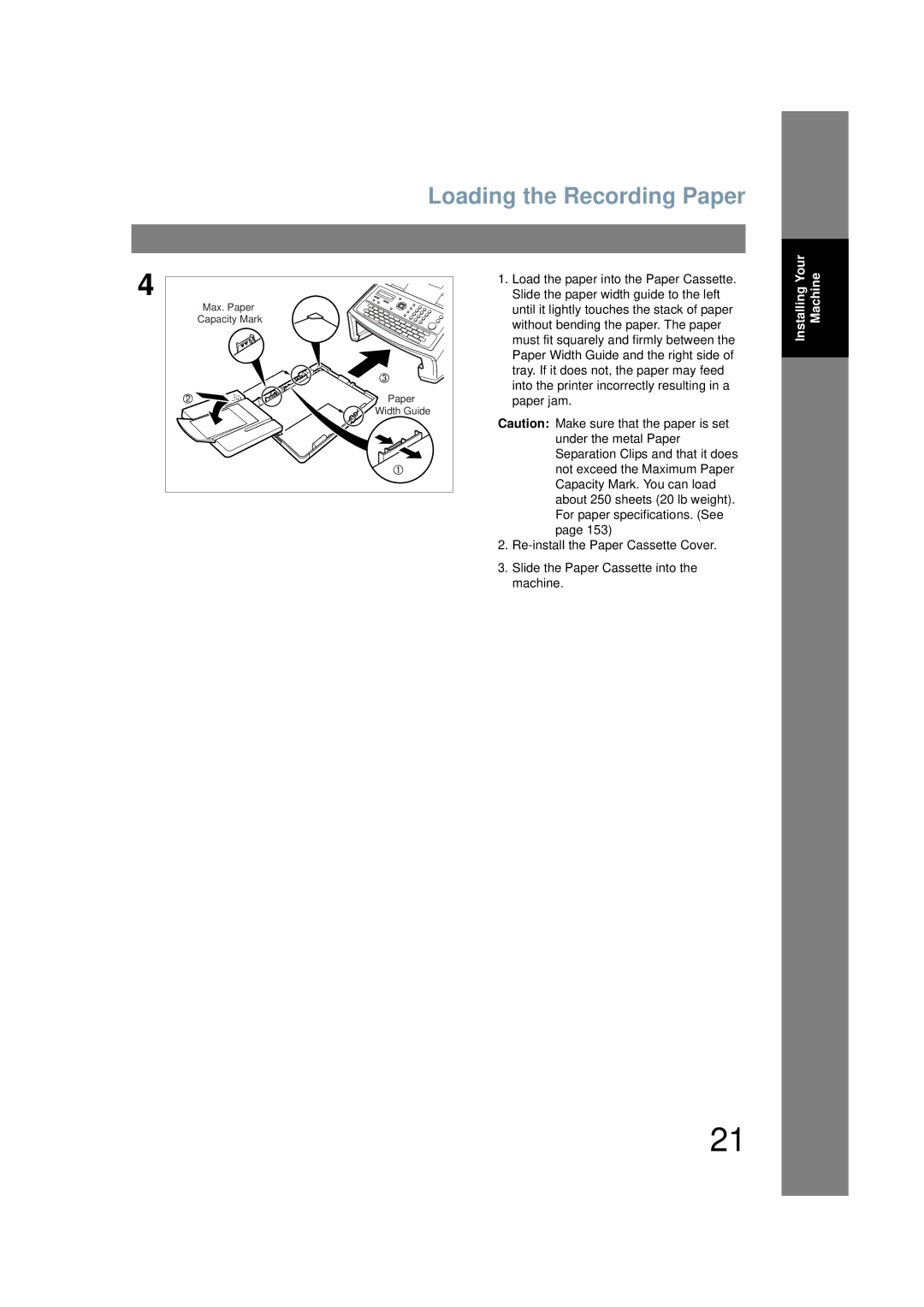 Panasonic UF-6200 operating instructions Loading the Recording Paper 