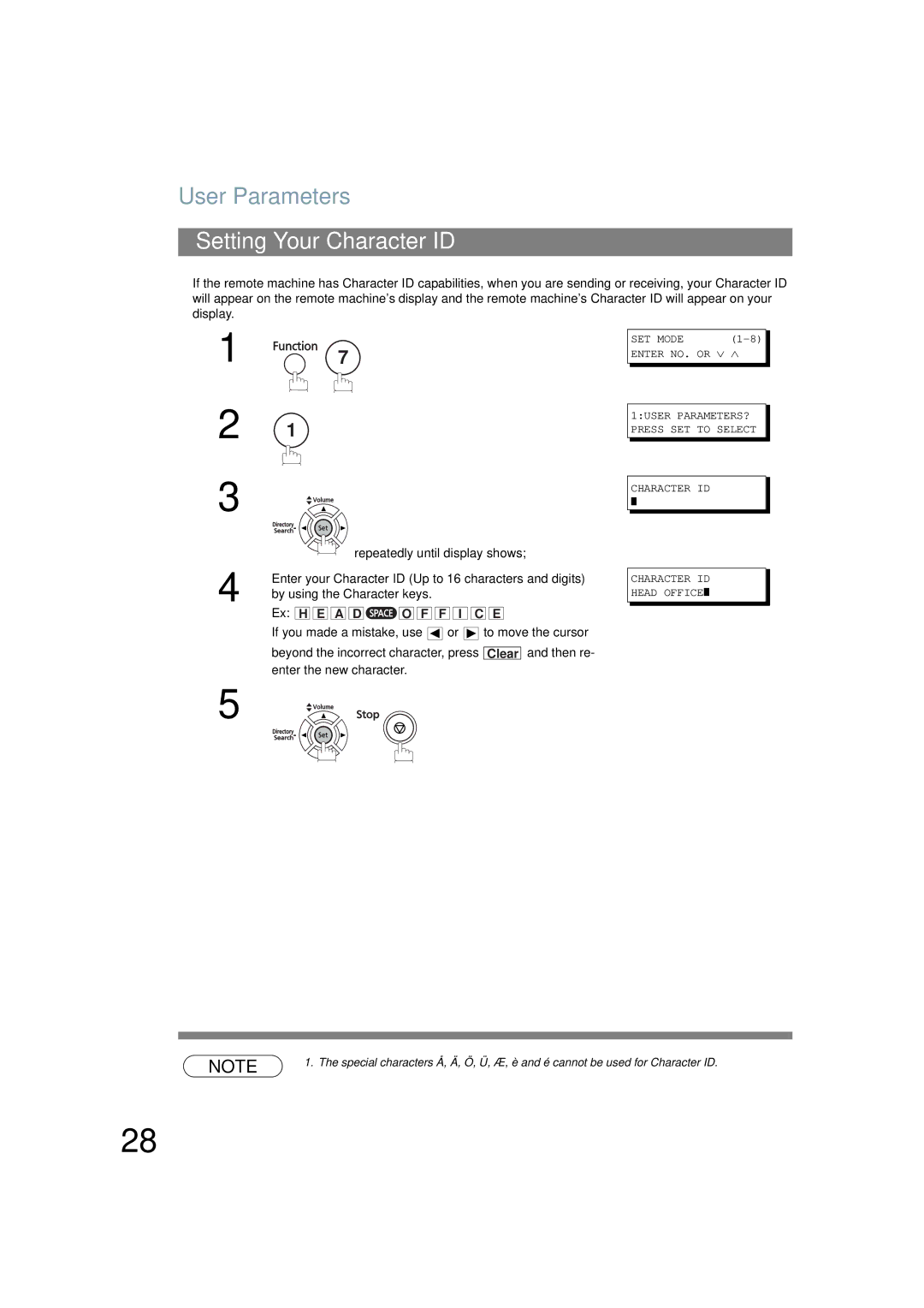 Panasonic UF-6200 operating instructions Setting Your Character ID 