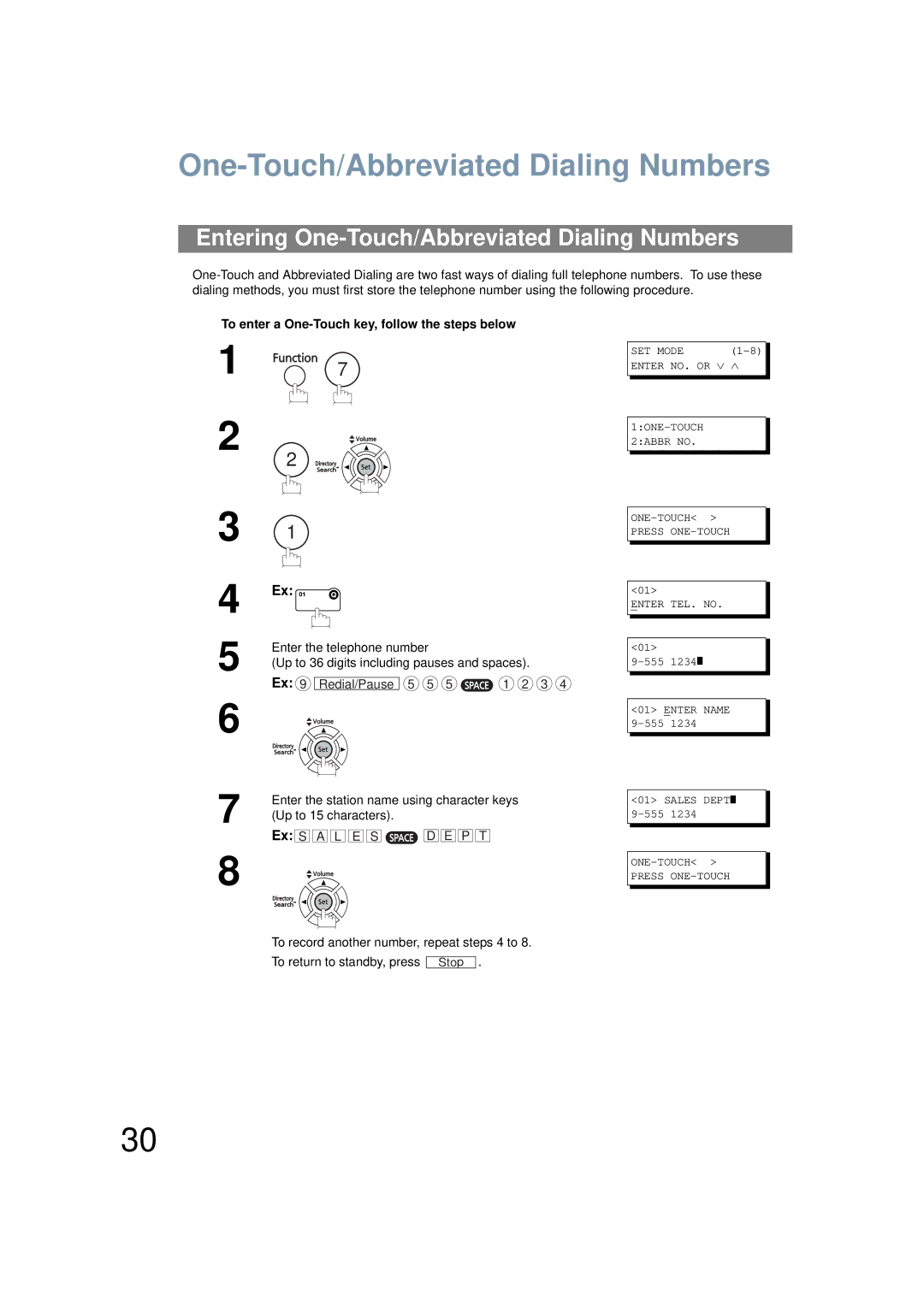 Panasonic UF-6200 Entering One-Touch/Abbreviated Dialing Numbers, Enter the station name using character keys 