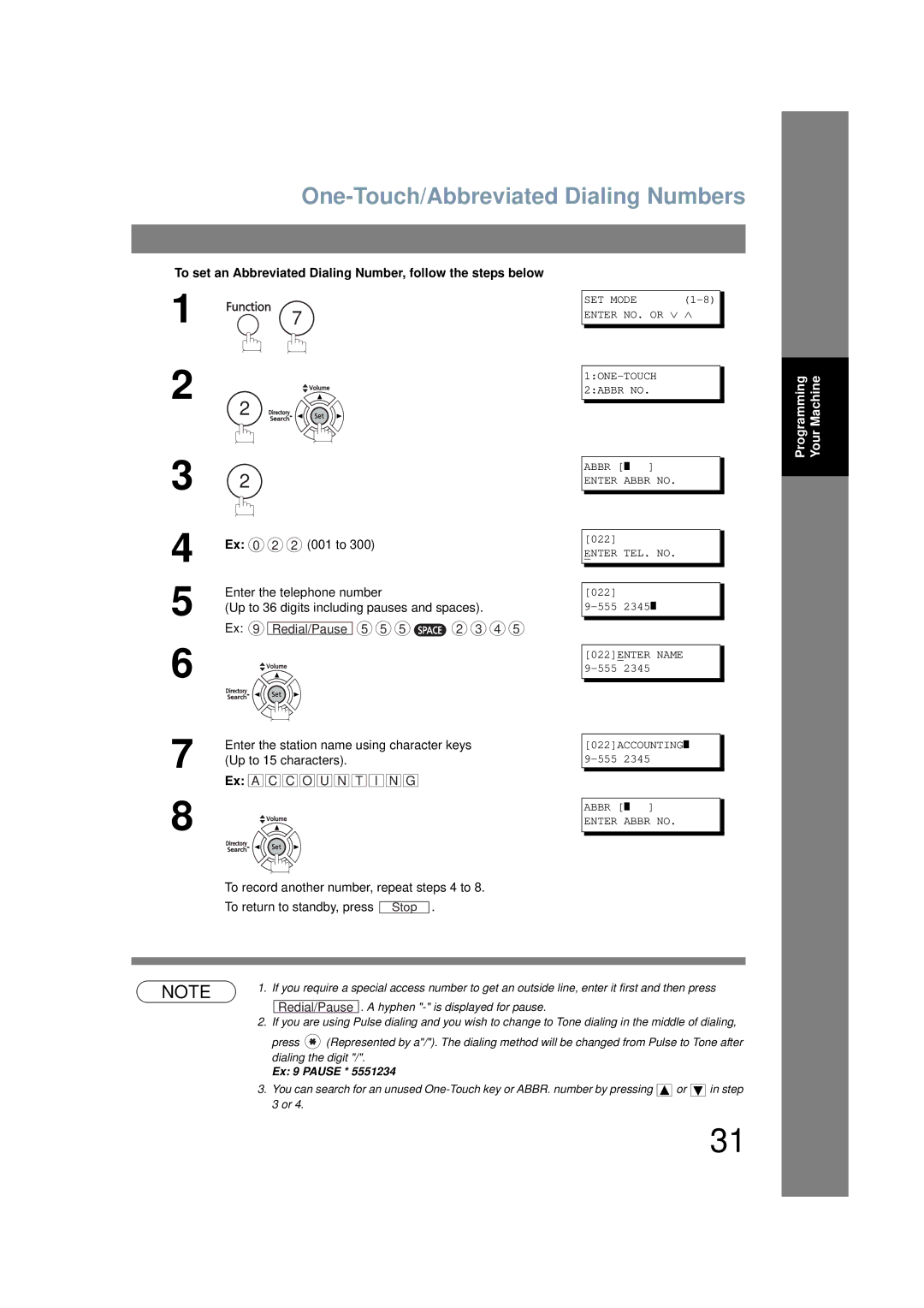 Panasonic UF-6200 One-Touch/Abbreviated Dialing Numbers, To set an Abbreviated Dialing Number, follow the steps below 