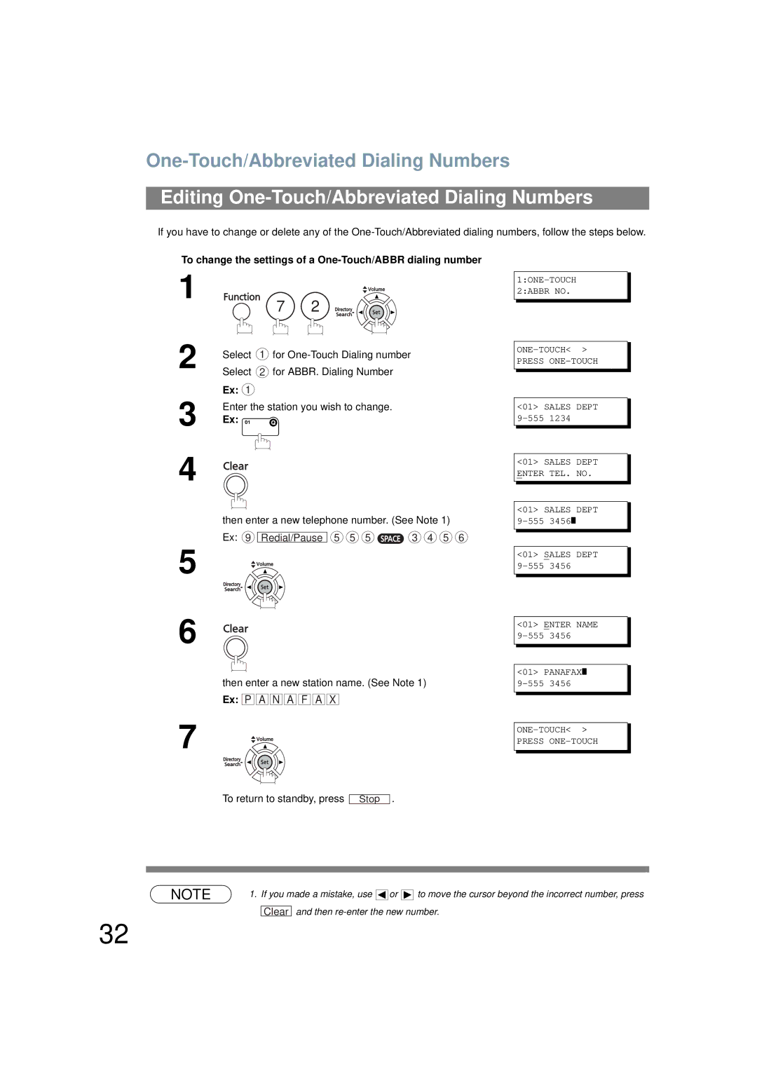 Panasonic UF-6200 Editing One-Touch/Abbreviated Dialing Numbers, To change the settings of a One-Touch/ABBR dialing number 