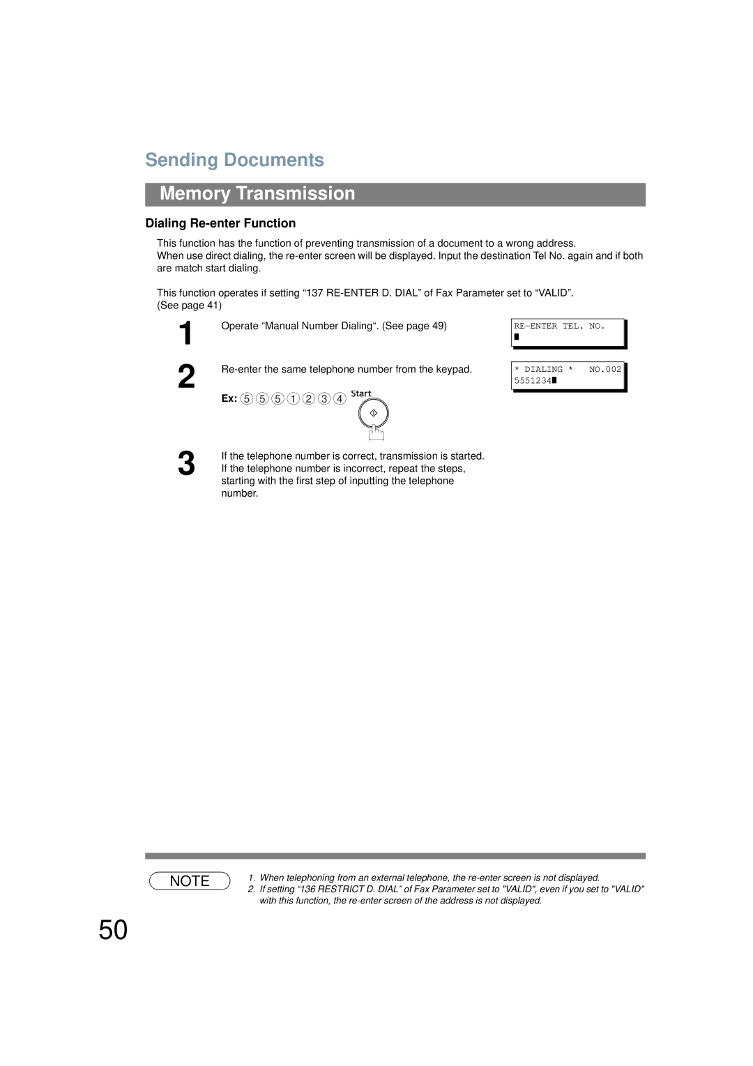 Panasonic UF-6200 operating instructions Dialing Re-enter Function, RE-ENTER TEL. no 