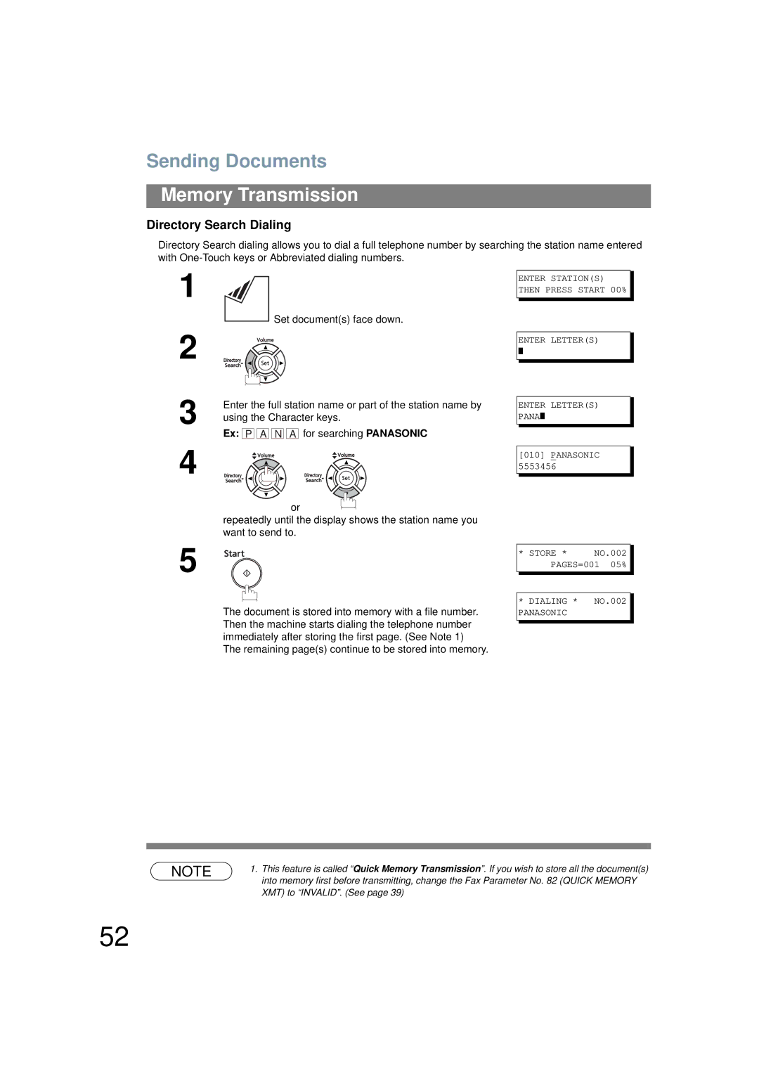 Panasonic UF-6200 operating instructions Directory Search Dialing 