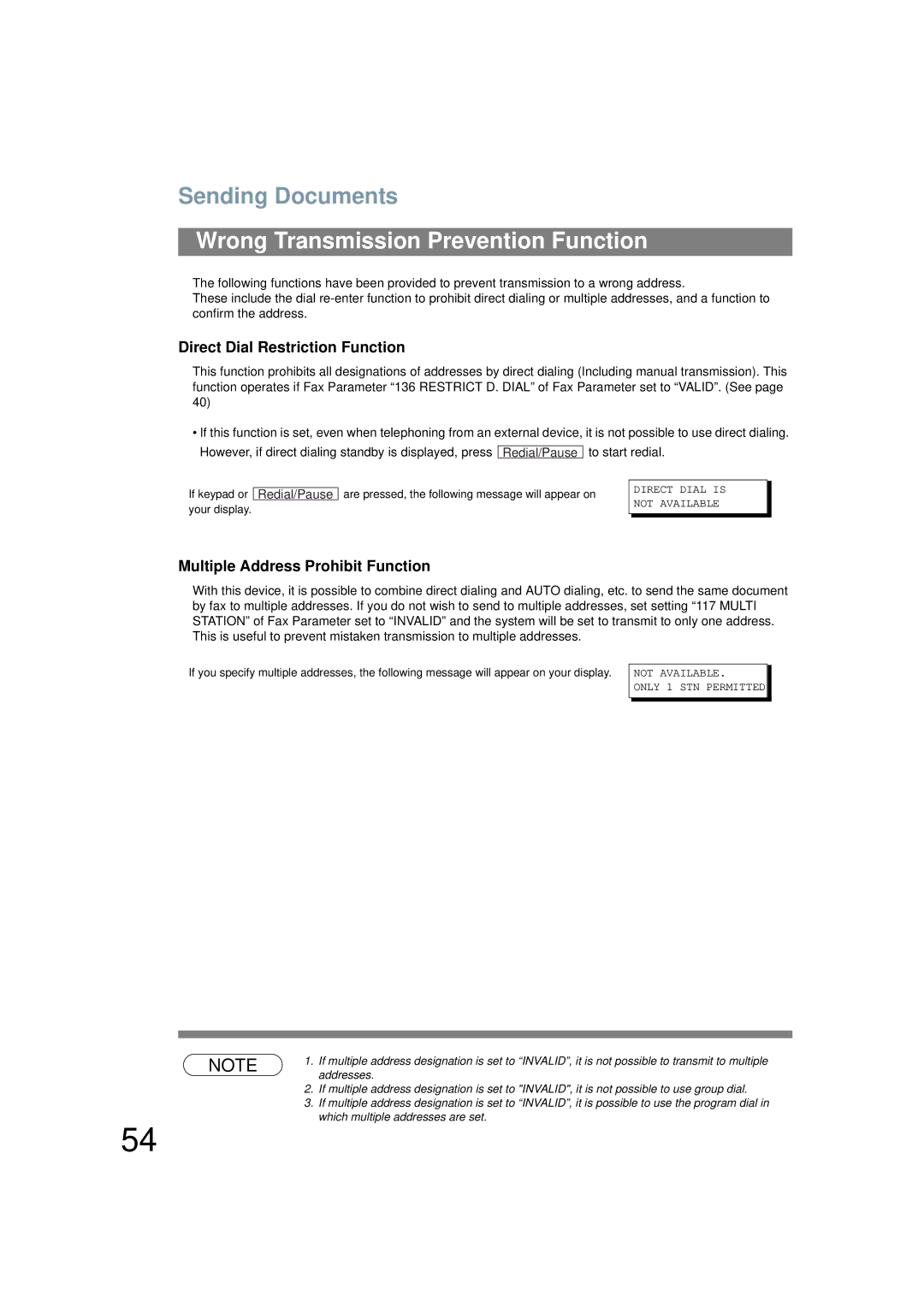 Panasonic UF-6200 operating instructions Wrong Transmission Prevention Function, Direct Dial Restriction Function 