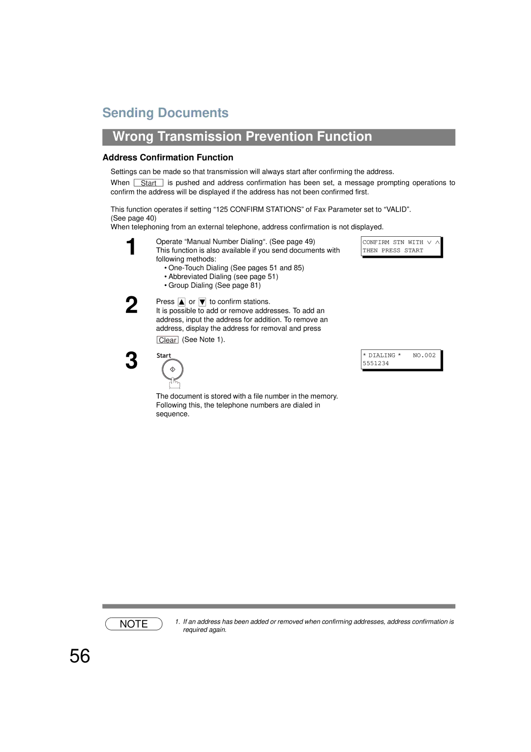 Panasonic UF-6200 operating instructions Address Confirmation Function 