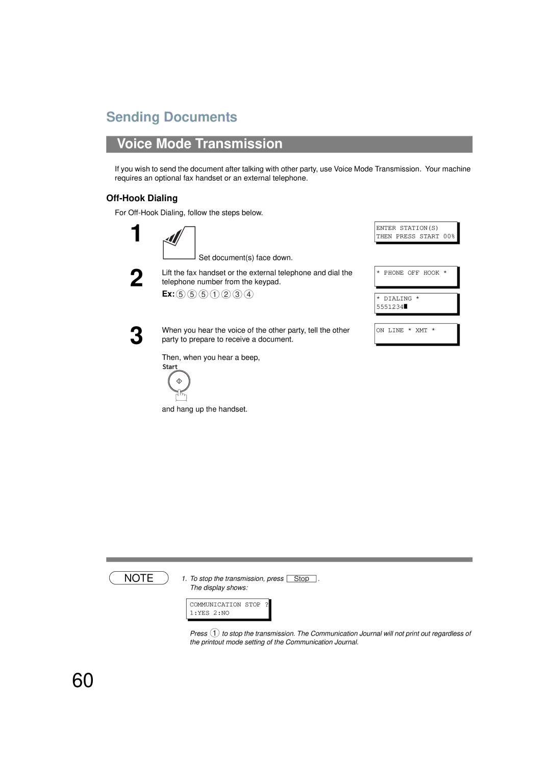 Panasonic UF-6200 operating instructions Voice Mode Transmission, Off-Hook Dialing, Hang up the handset 