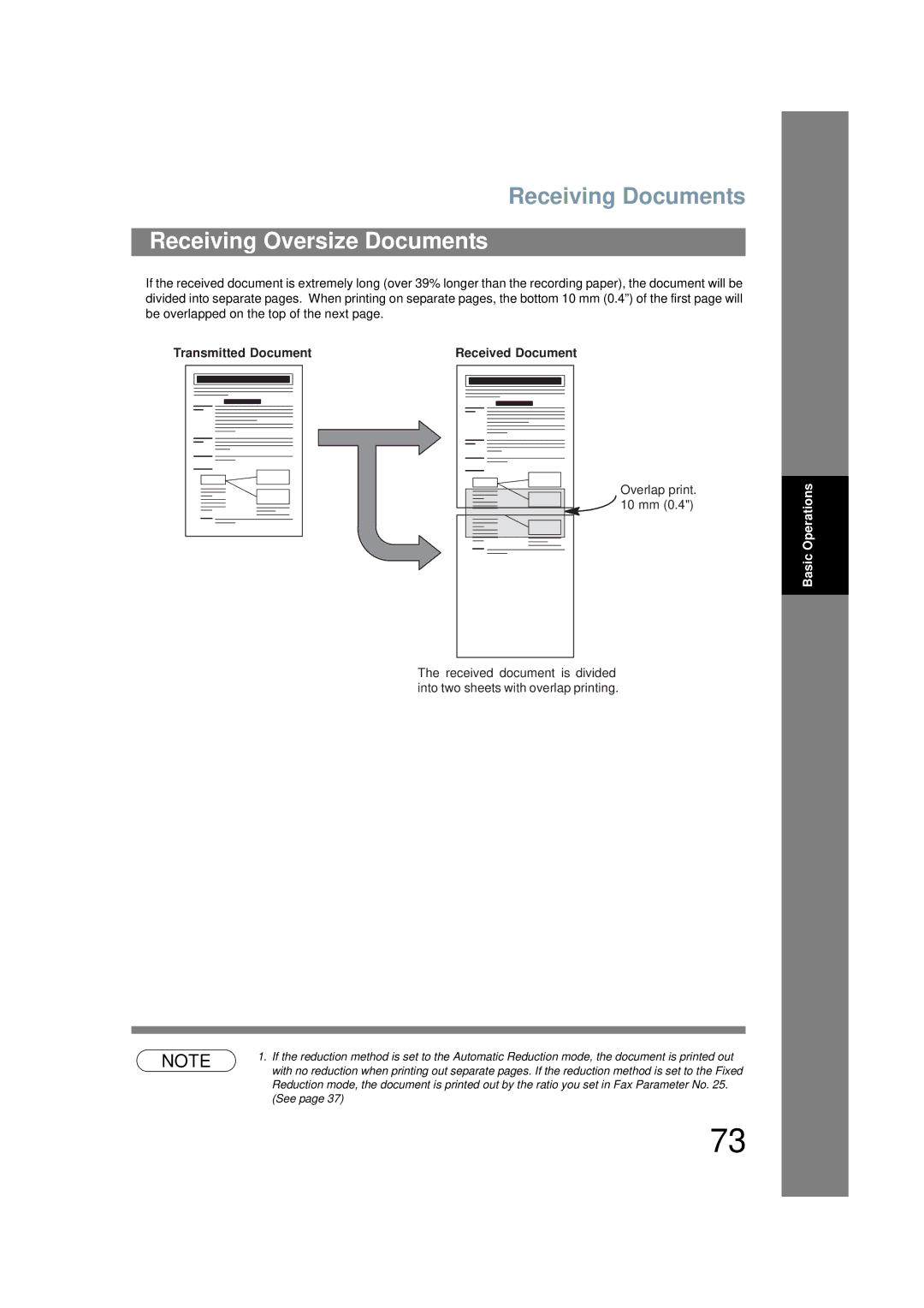 Panasonic UF-6200 operating instructions Receiving Oversize Documents, Transmitted Document Received Document 