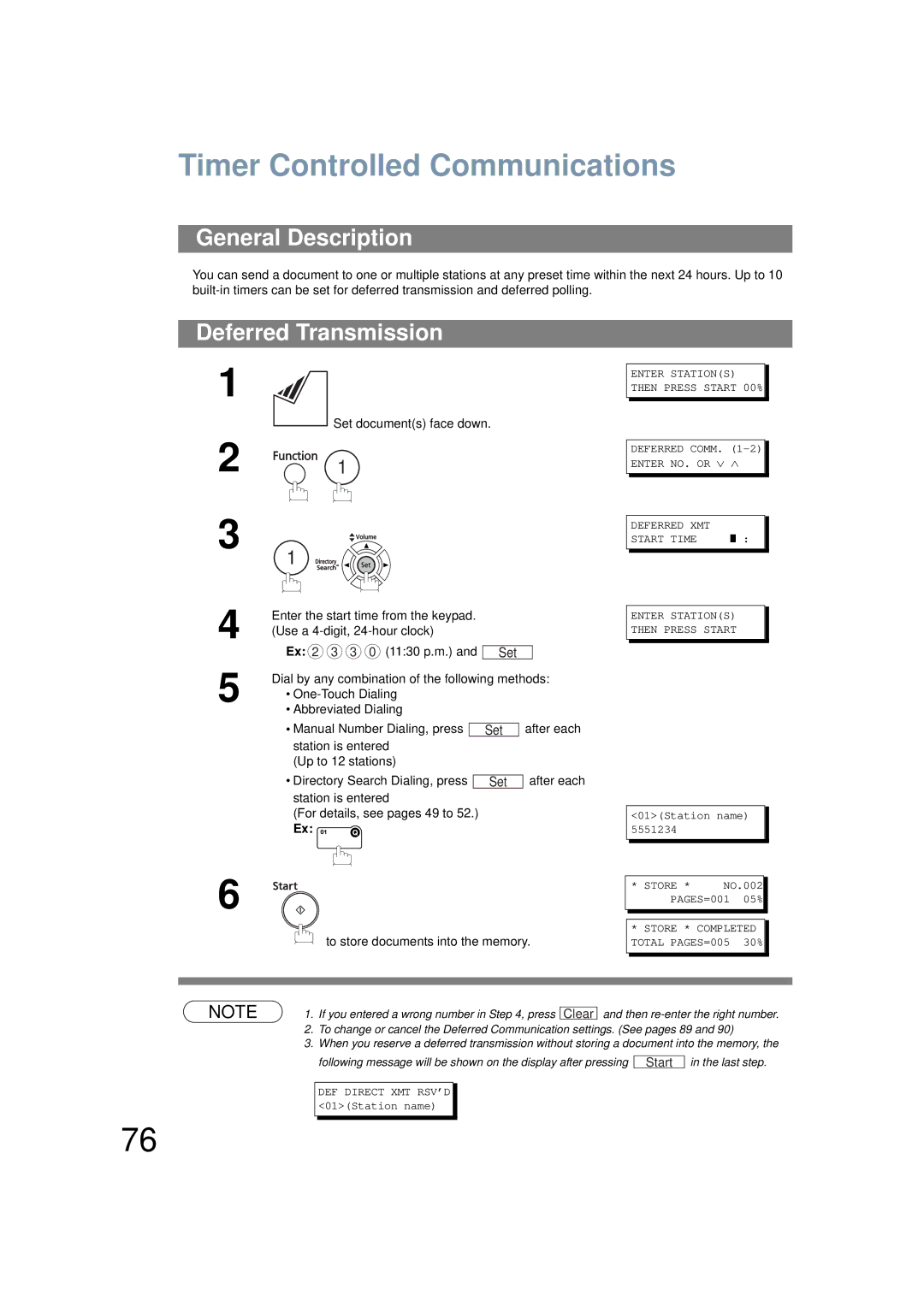 Panasonic UF-6200 operating instructions Timer Controlled Communications, Deferred Transmission 