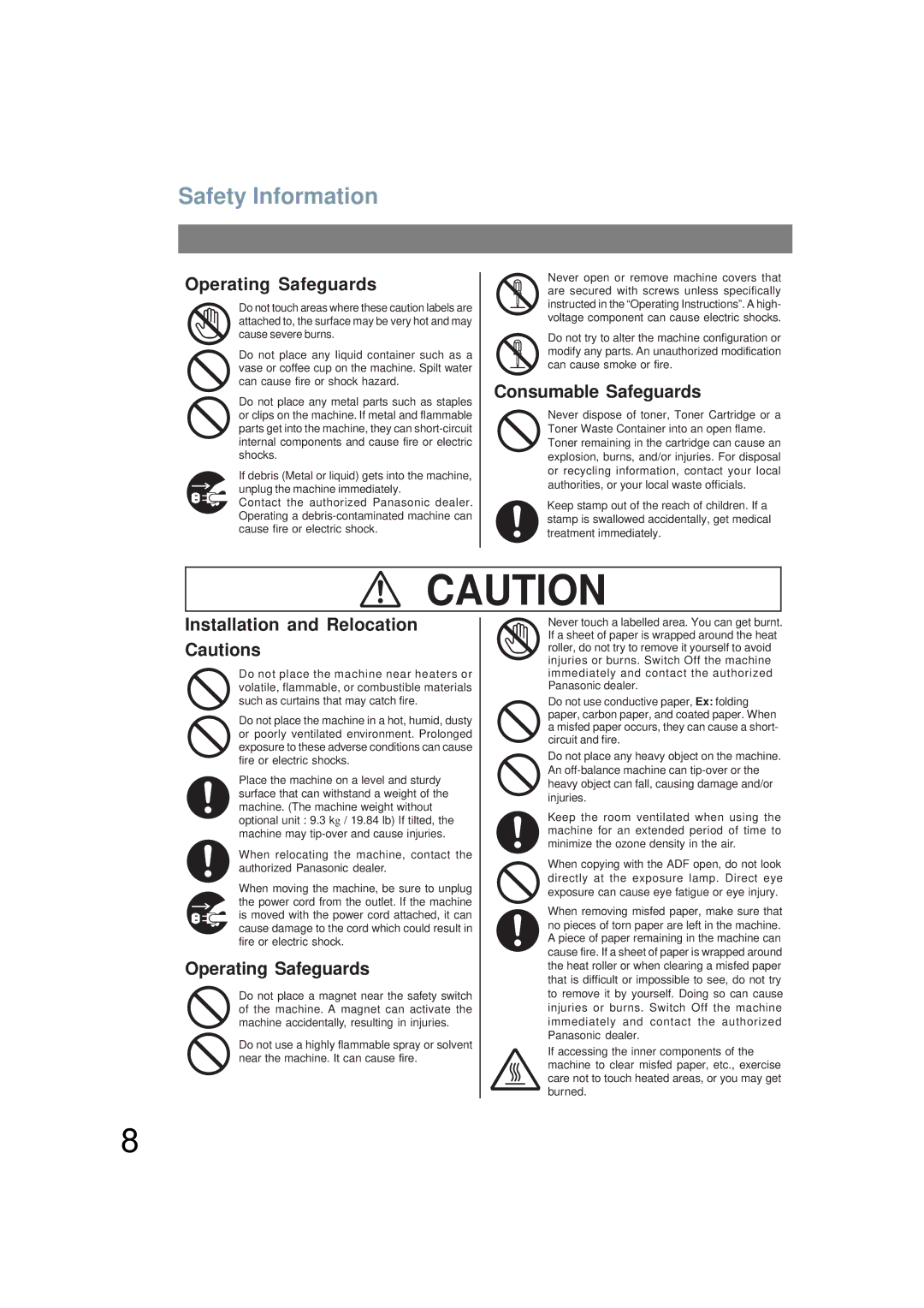 Panasonic UF-6200 operating instructions Safety Information, Operating Safeguards 