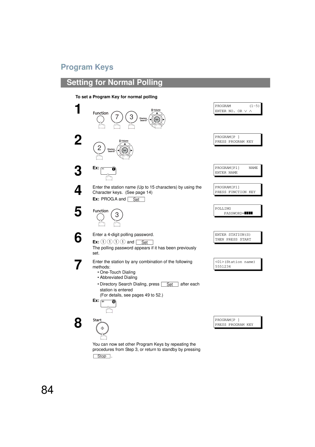 Panasonic UF-6200 operating instructions Setting for Normal Polling 