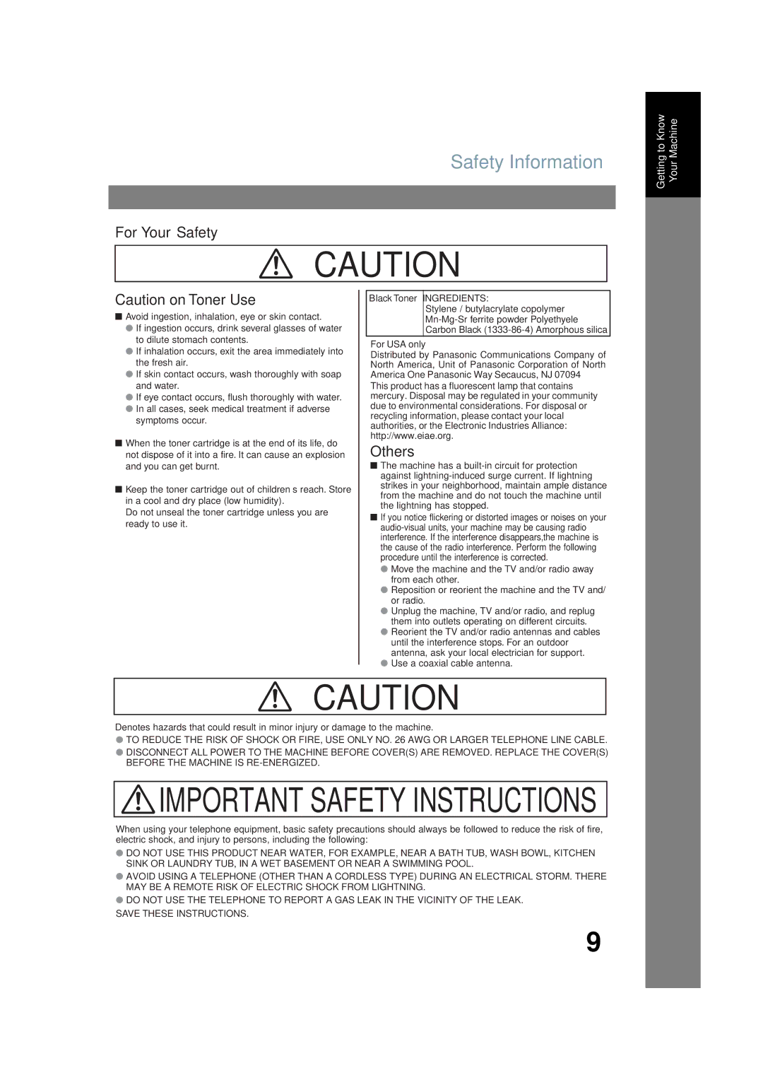 Panasonic UF-6200 operating instructions Important Safety Instructions 