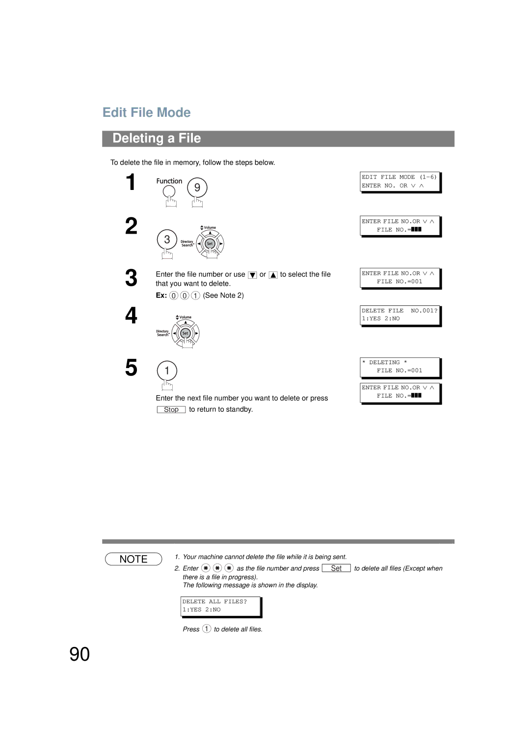 Panasonic UF-6200 operating instructions Deleting a File 