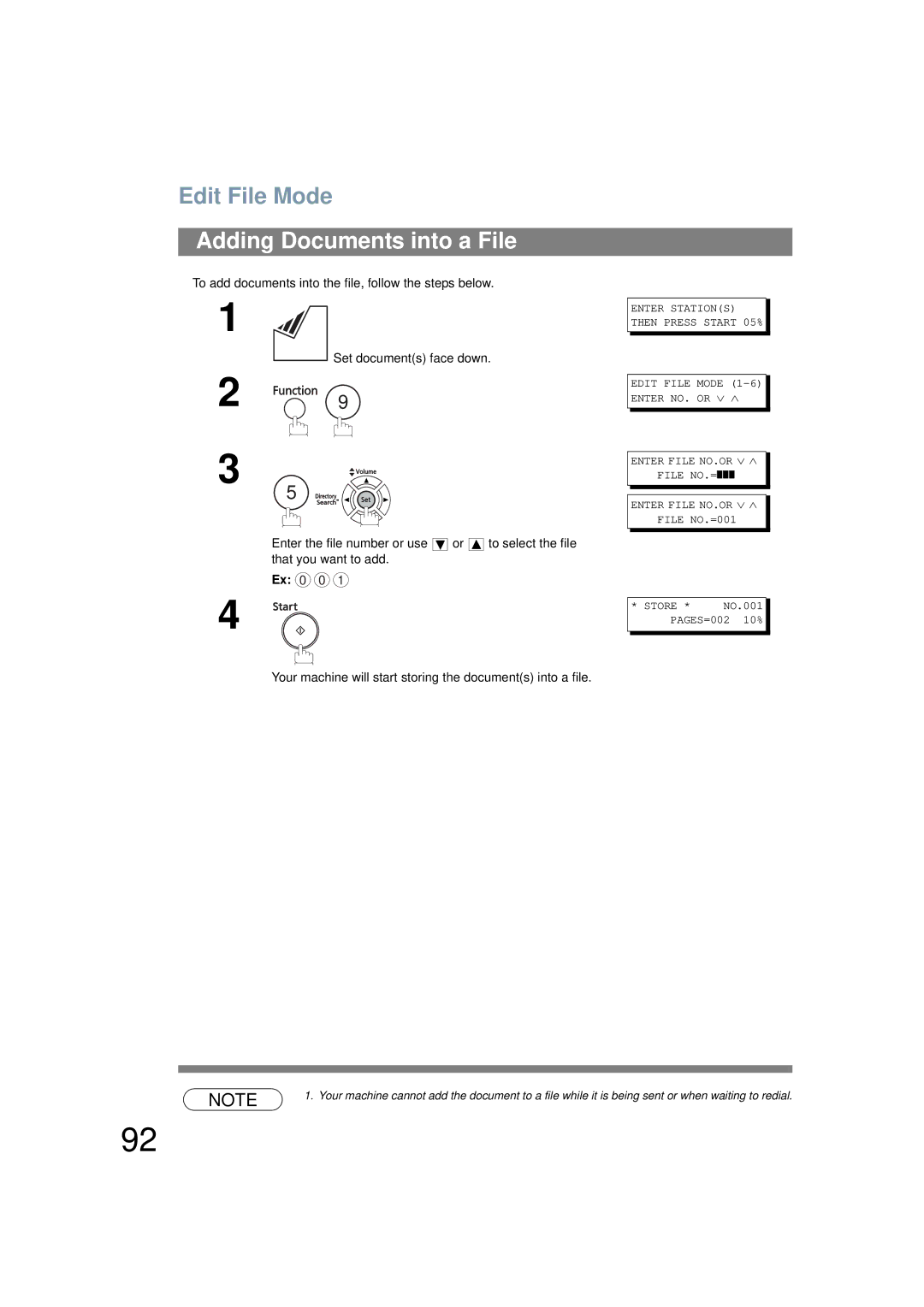 Panasonic UF-6200 operating instructions Adding Documents into a File, PAGES=002 10% 