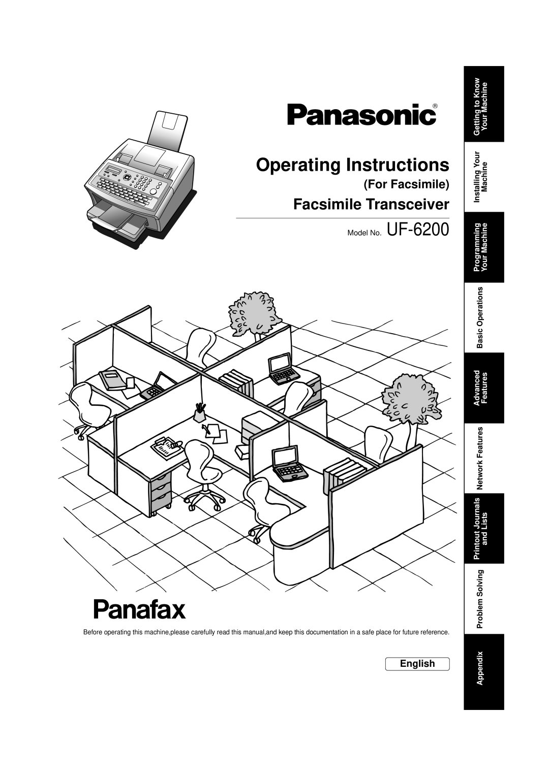 Panasonic UF-6200 operating instructions Operating Instructions, Facsimile Transceiver, For Facsimile, English 