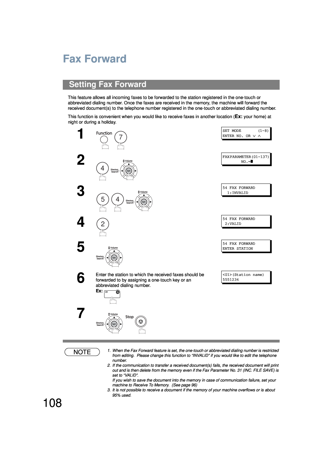 Panasonic UF-6200 operating instructions Setting Fax Forward 