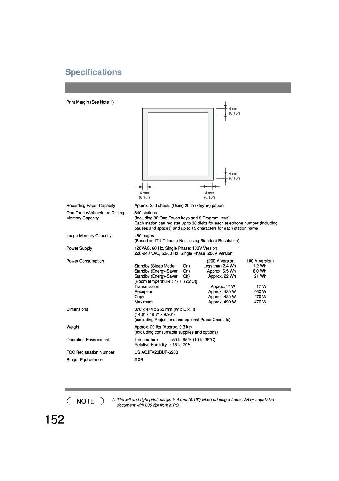 Panasonic UF-6200 operating instructions Specifications, V Version 