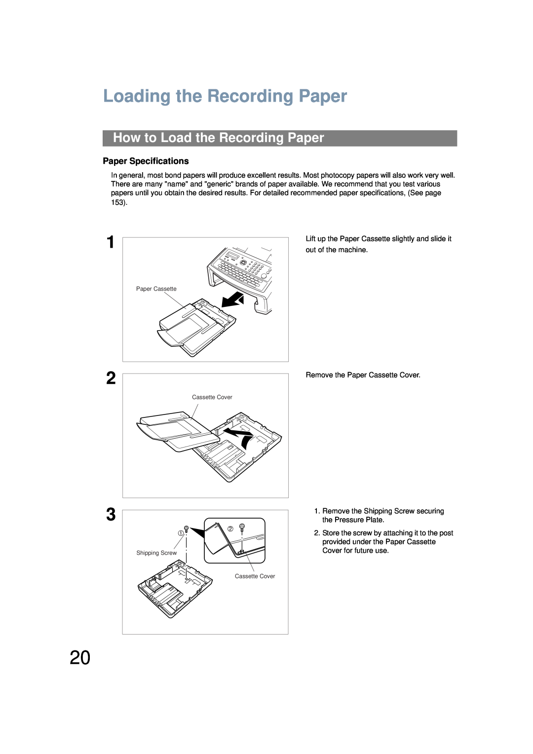 Panasonic UF-6200 operating instructions Loading the Recording Paper, How to Load the Recording Paper 