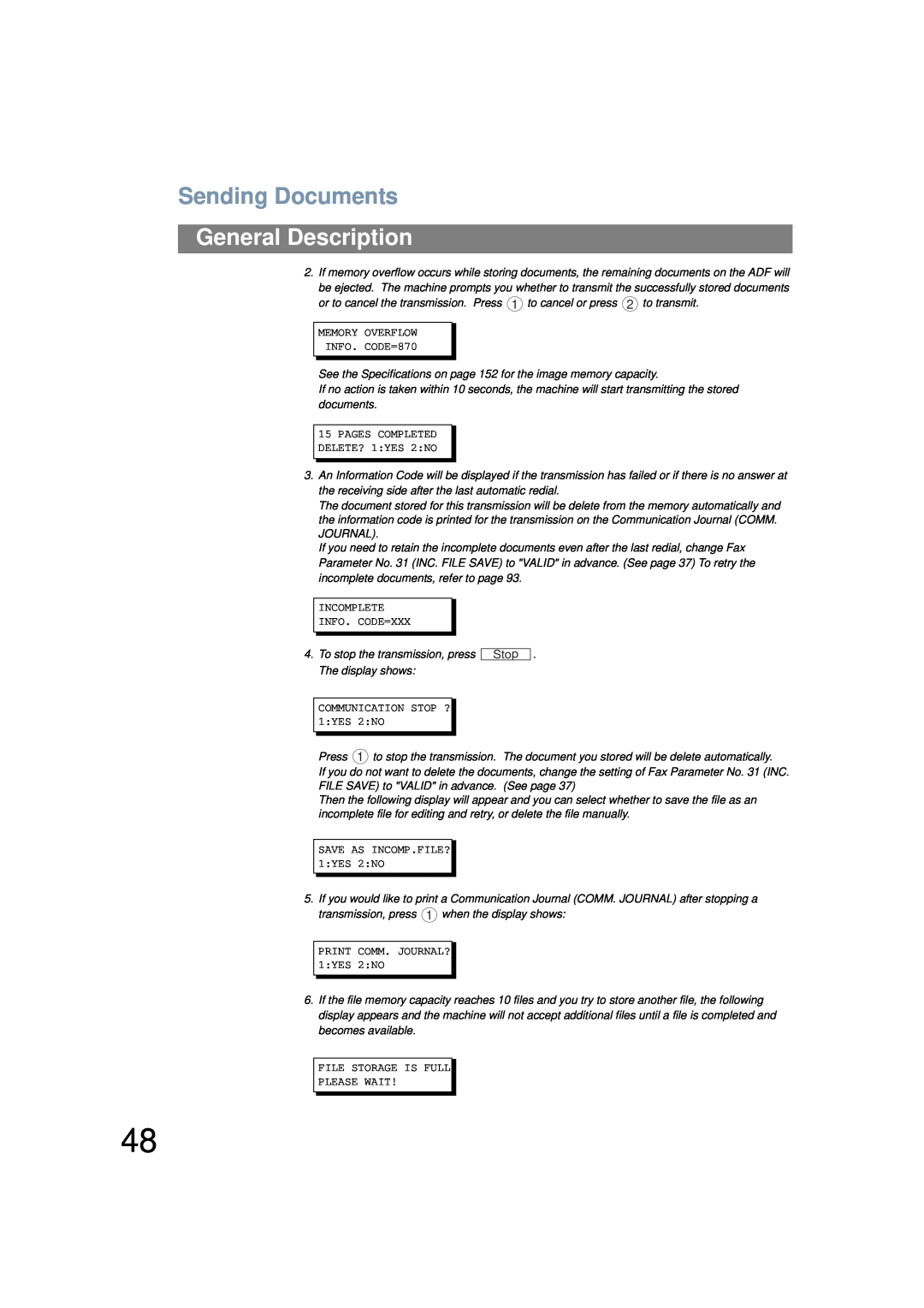 Panasonic UF-6200 operating instructions Sending Documents, General Description 