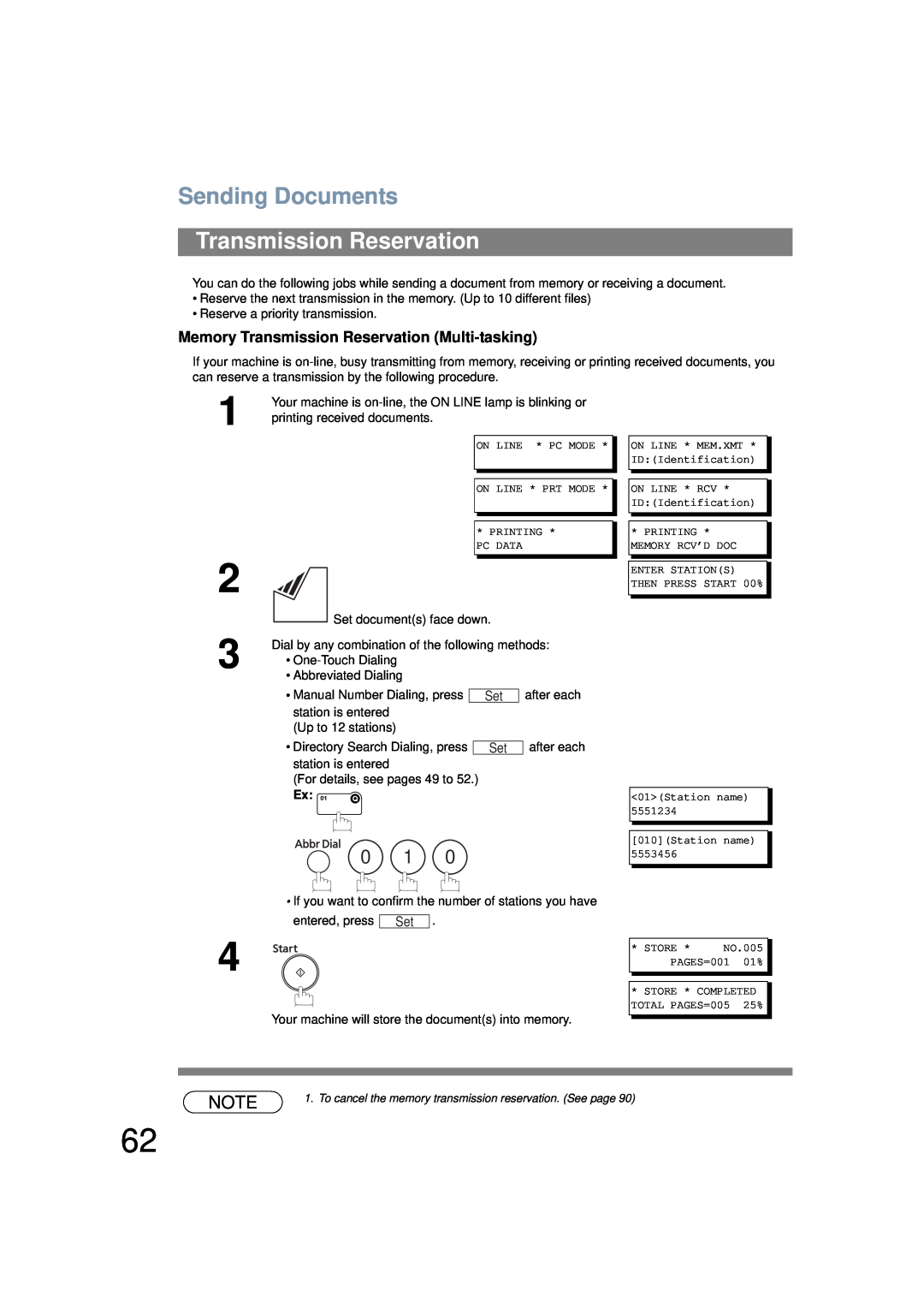 Panasonic UF-6200 operating instructions Sending Documents, Memory Transmission Reservation Multi-tasking 