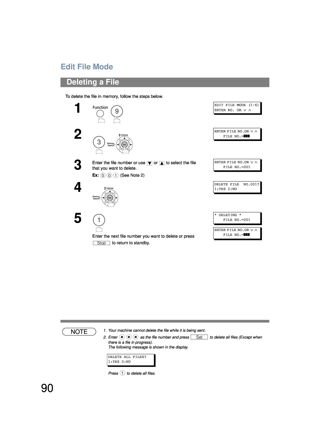 Panasonic UF-6200 operating instructions Deleting a File, Edit File Mode 