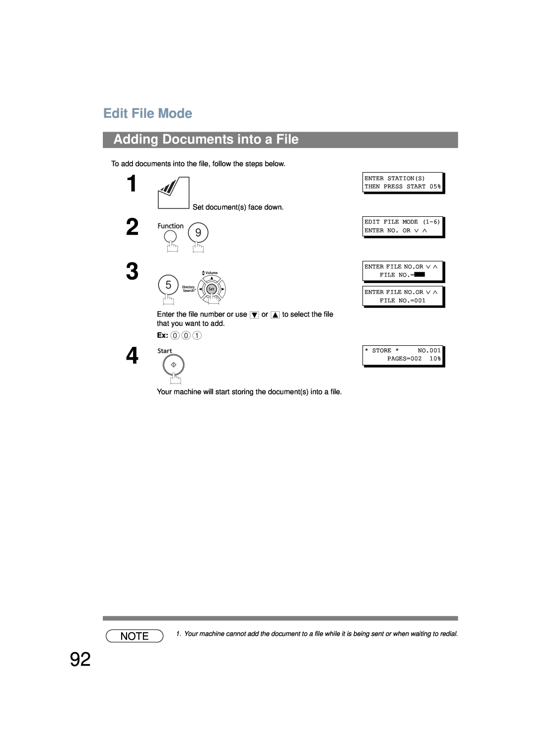 Panasonic UF-6200 operating instructions Adding Documents into a File, Edit File Mode 