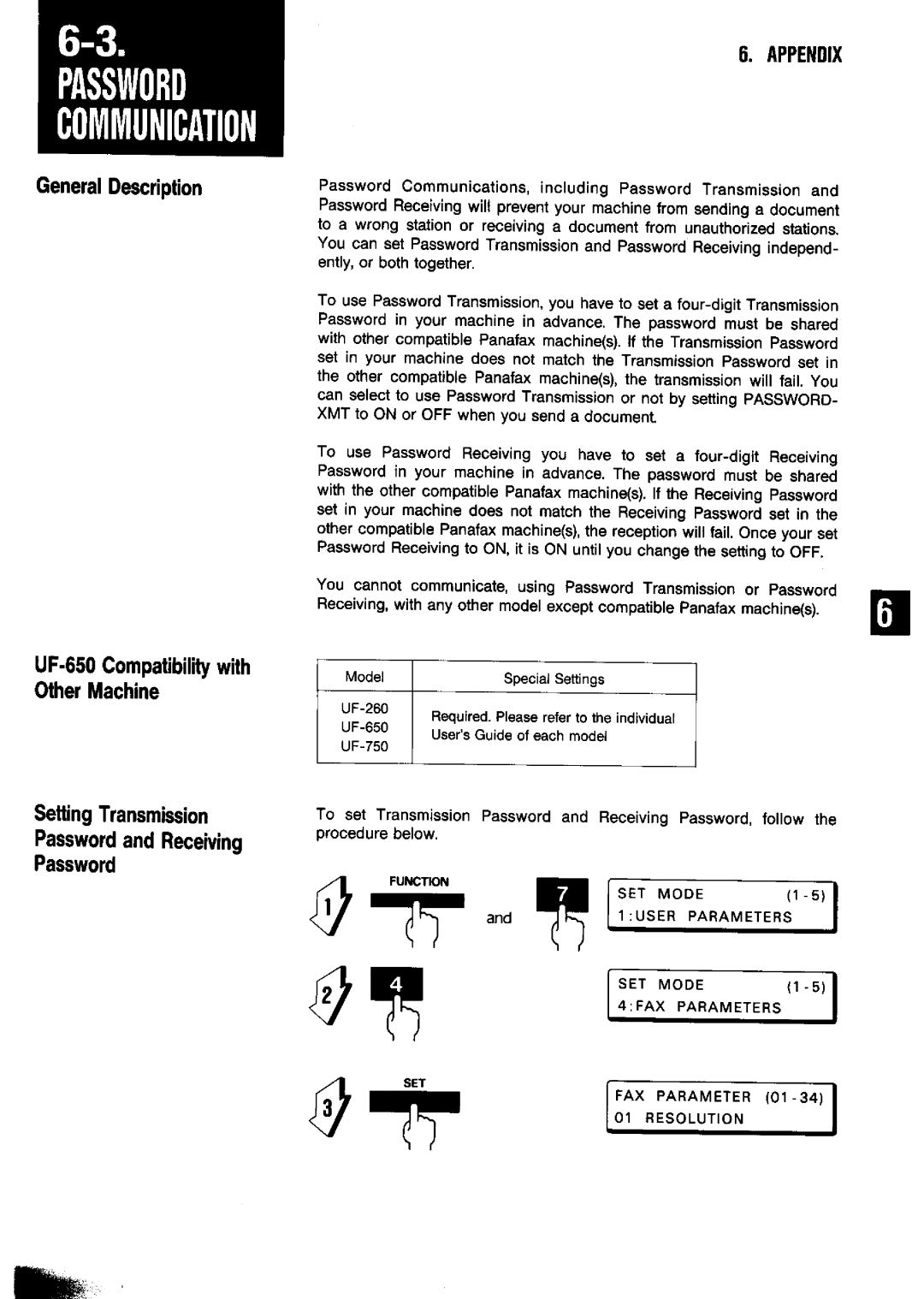 Panasonic UF-650 manual 