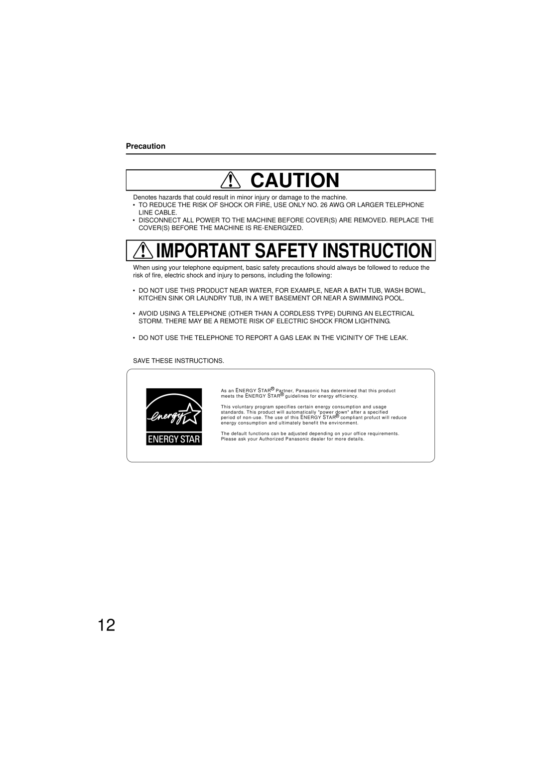 Panasonic UF-7200 manual Important Safety Instruction 