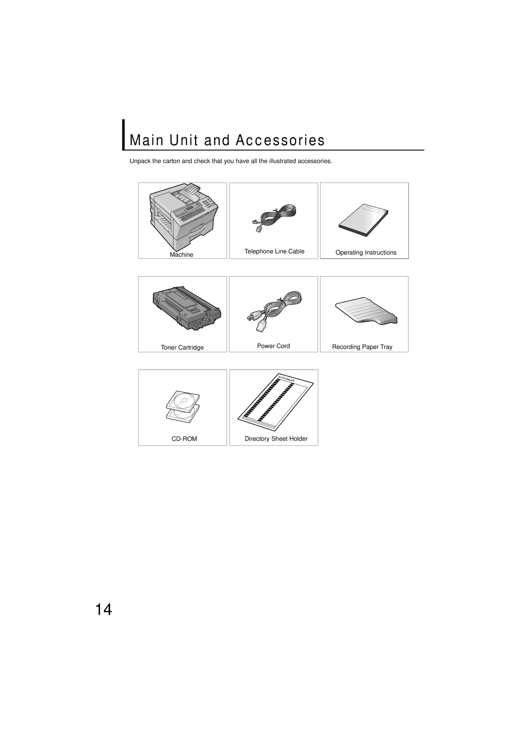 Panasonic UF-7200 Main Unit and Accessories, Telephone Line Cable Power Cord Directory Sheet Holder, Recording Paper Tray 