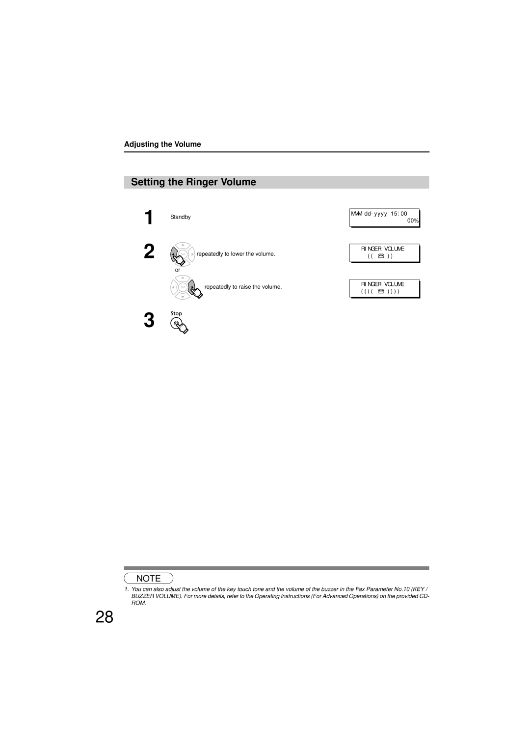 Panasonic UF-7200 manual Setting the Ringer Volume, Adjusting the Volume 