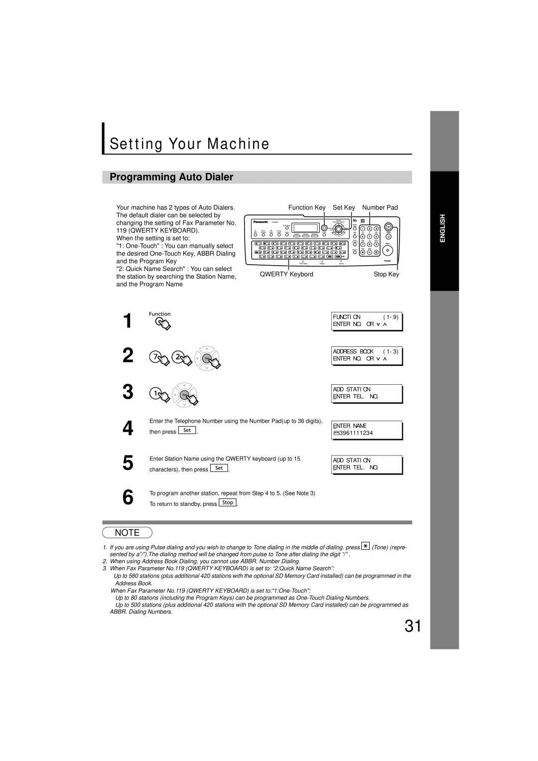 Panasonic UF-7200 manual Setting Your Machine, Programming Auto Dialer 