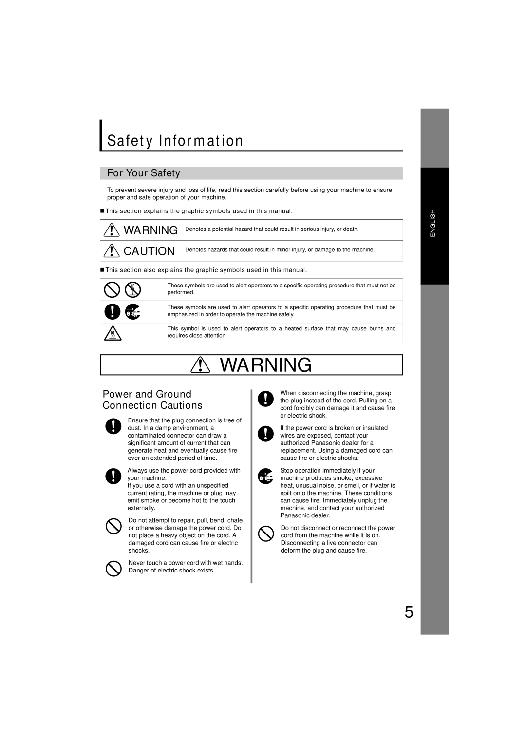 Panasonic UF-7200 manual Safety Information, For Your Safety, Power and Ground Connection Cautions 