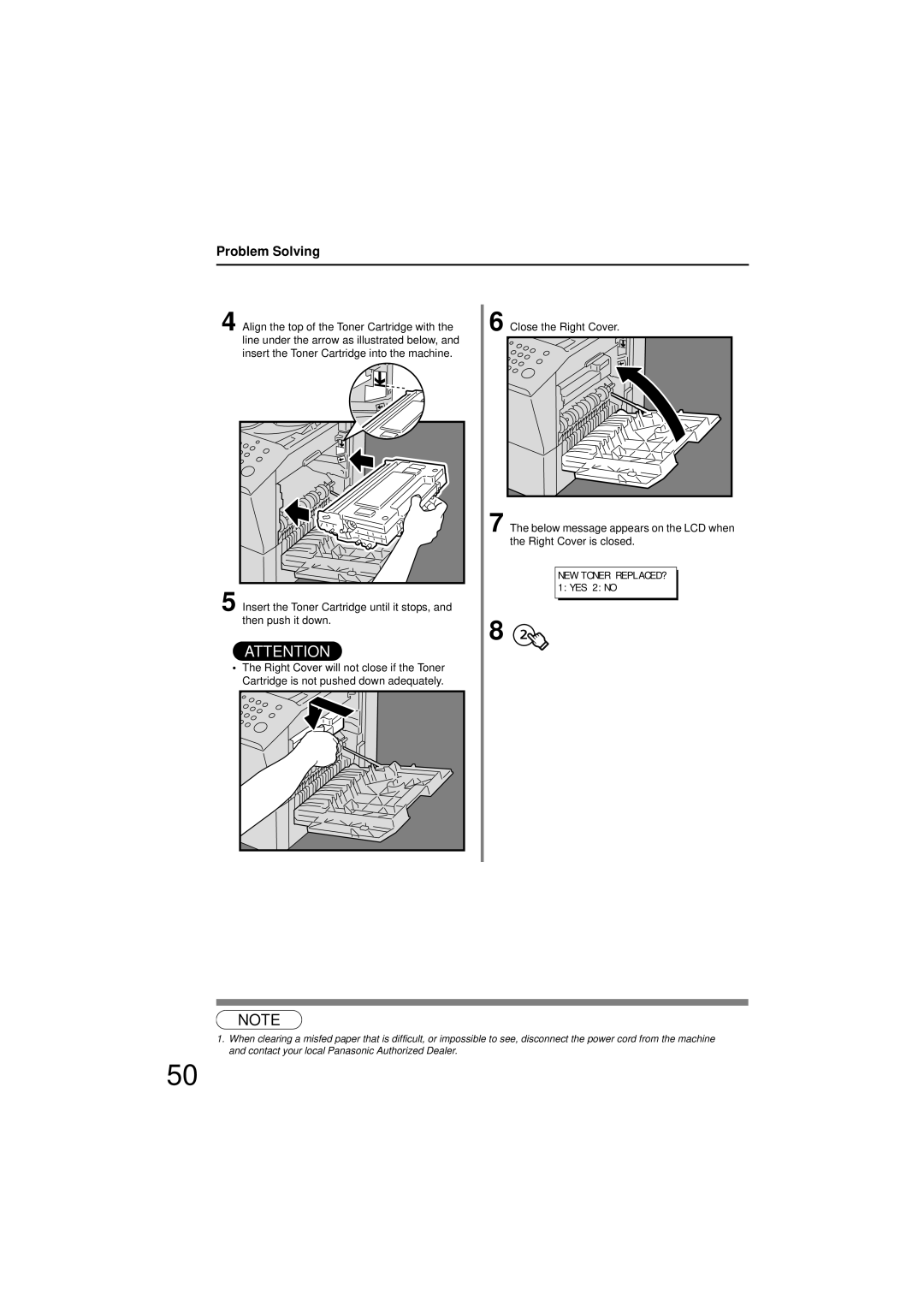 Panasonic UF-7200 manual Insert the Toner Cartridge until it stops, Then push it down 