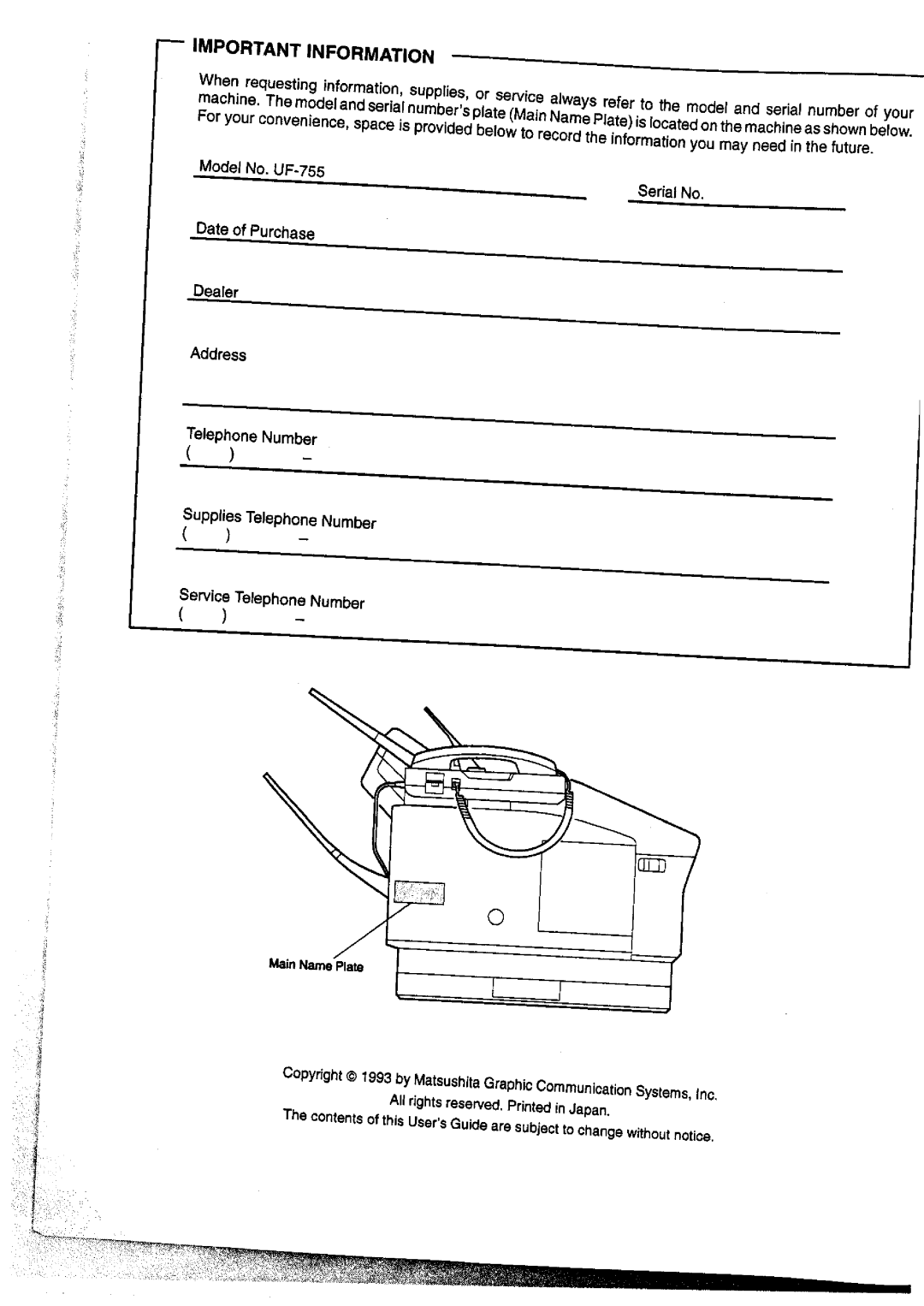 Panasonic UF-755 manual 