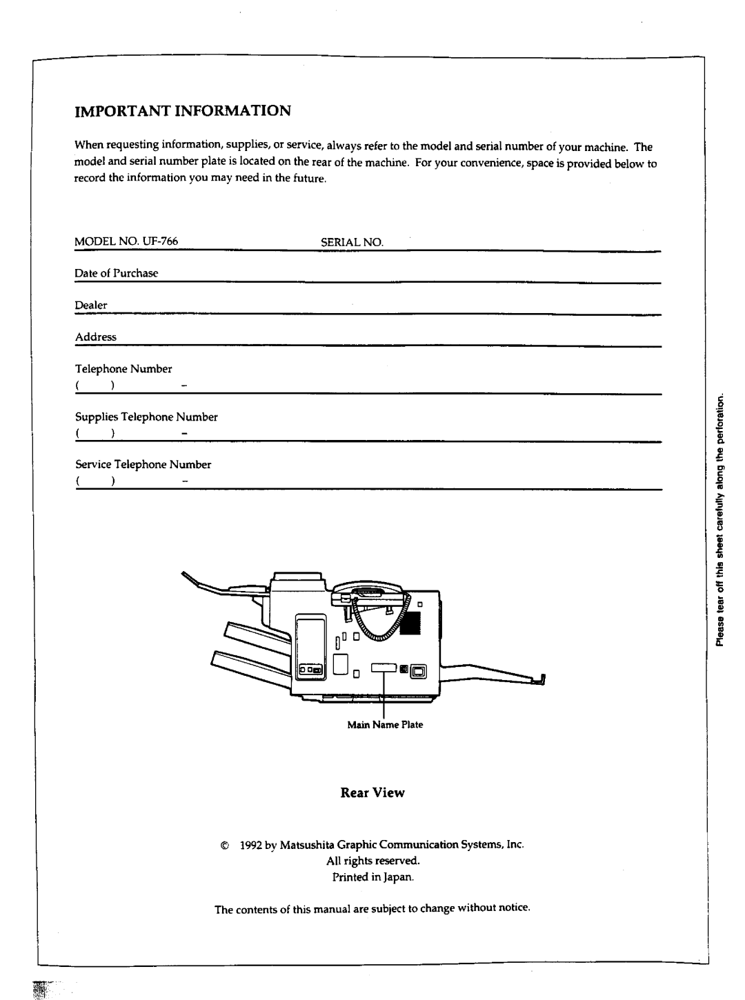 Panasonic UF-766 manual 