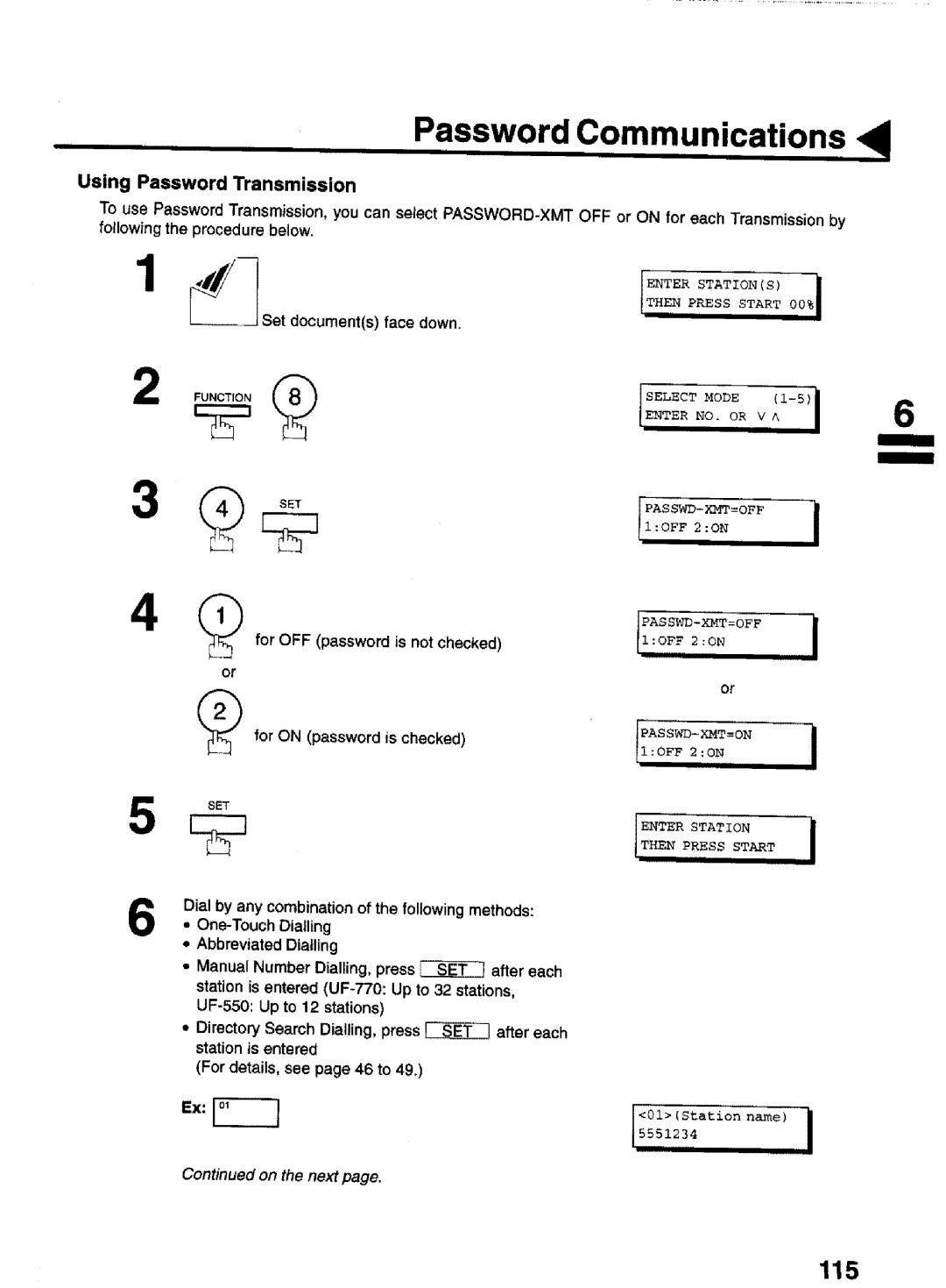 Panasonic UF-770 manual 115, Using Password Transmission 