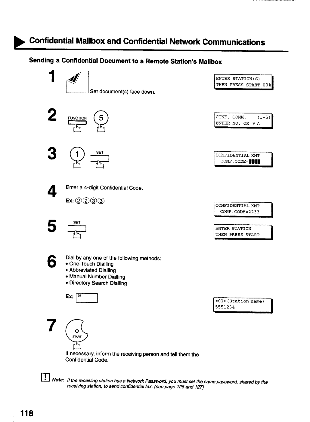 Panasonic UF-770 manual Then Press Start 00%I, Documents face down, Enter a 4-dig Confidential Code, Enter Station 