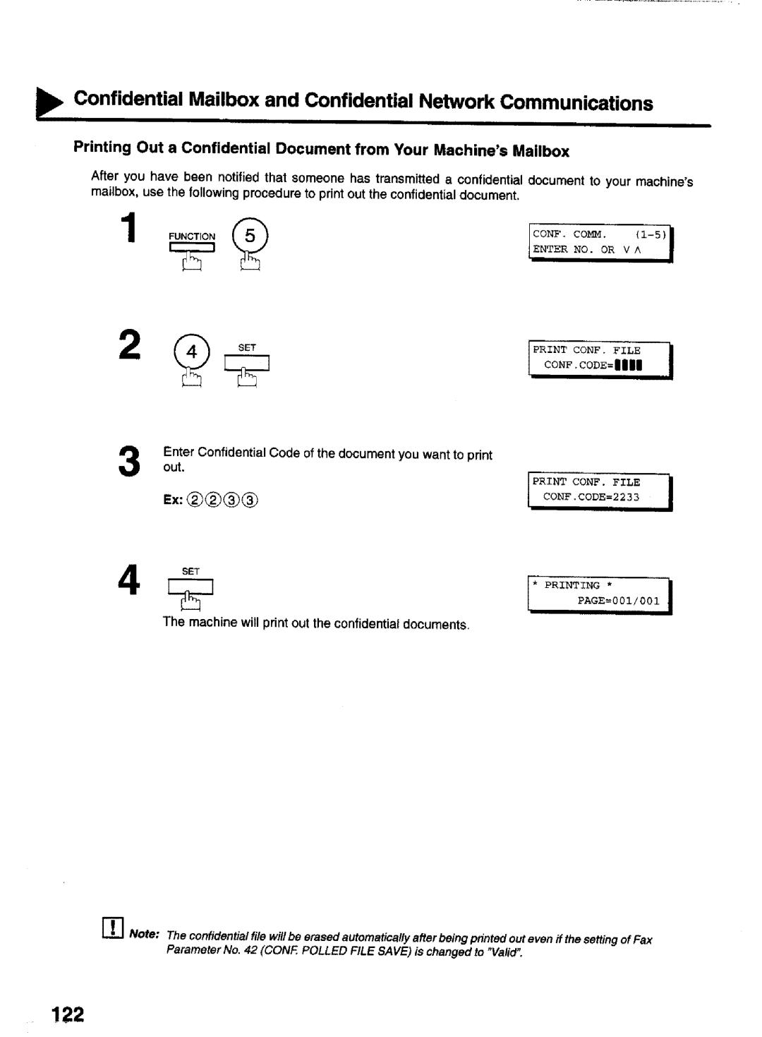 Panasonic UF-770 manual ConfidentialMailboxand Confidential Network Communications, 122, Enter NO. or V a 