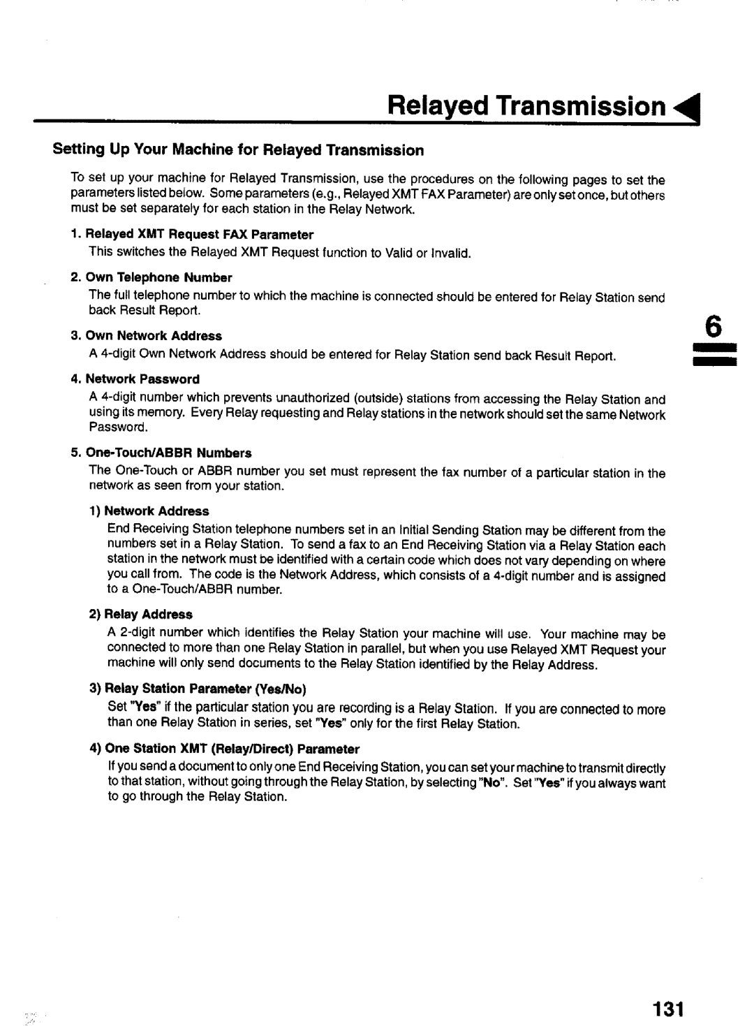 Panasonic UF-770 manual 131, Setting Up Your Machine for Relayed Transmission 