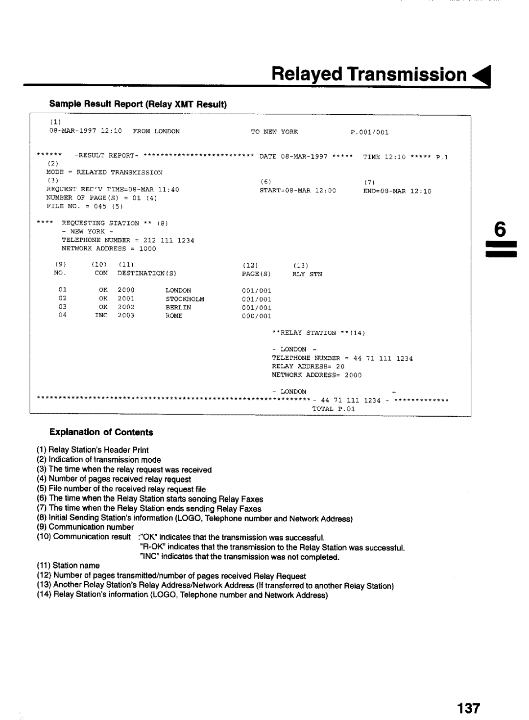 Panasonic UF-770 manual 137, Sample Result Report Relay XMT Result 