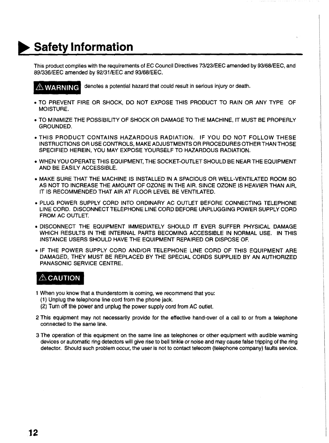 Panasonic UF-770 manual Safety Information, Grounded 