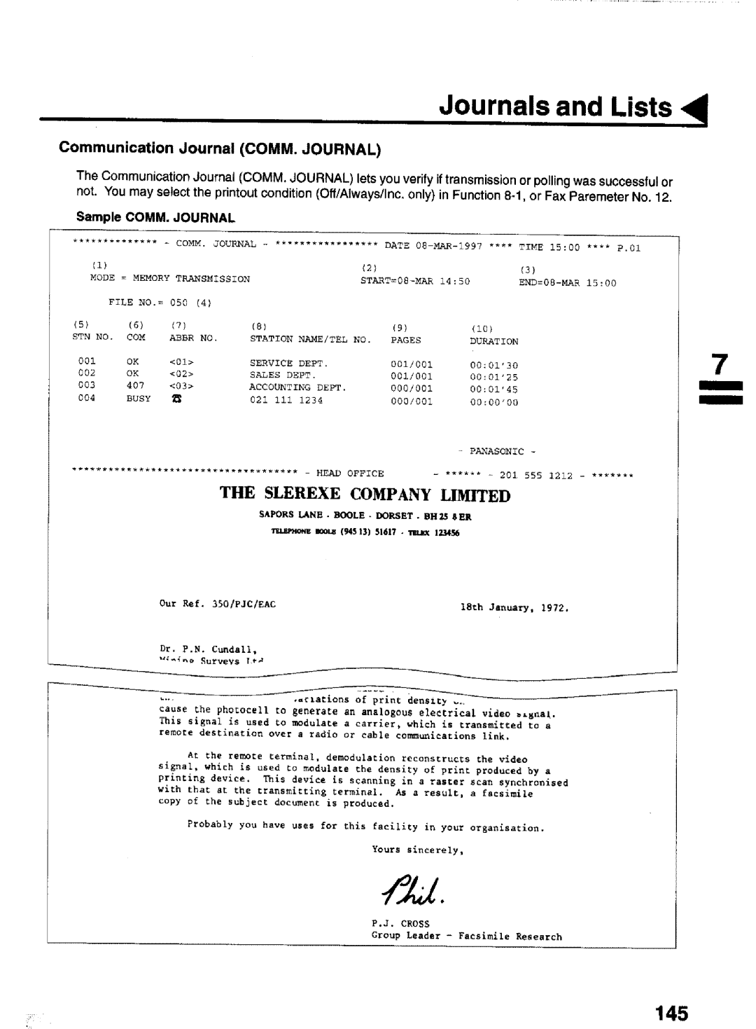 Panasonic UF-770 manual Communication Journal COMM. Journal, COM Abbr no Station NAME!TEL no Rages 