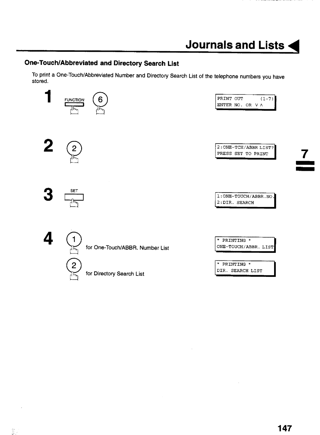 Panasonic UF-770 manual 147, One-TouchiAbbreviated and Directory Search List, For One-Touch/ABBR. Number List 