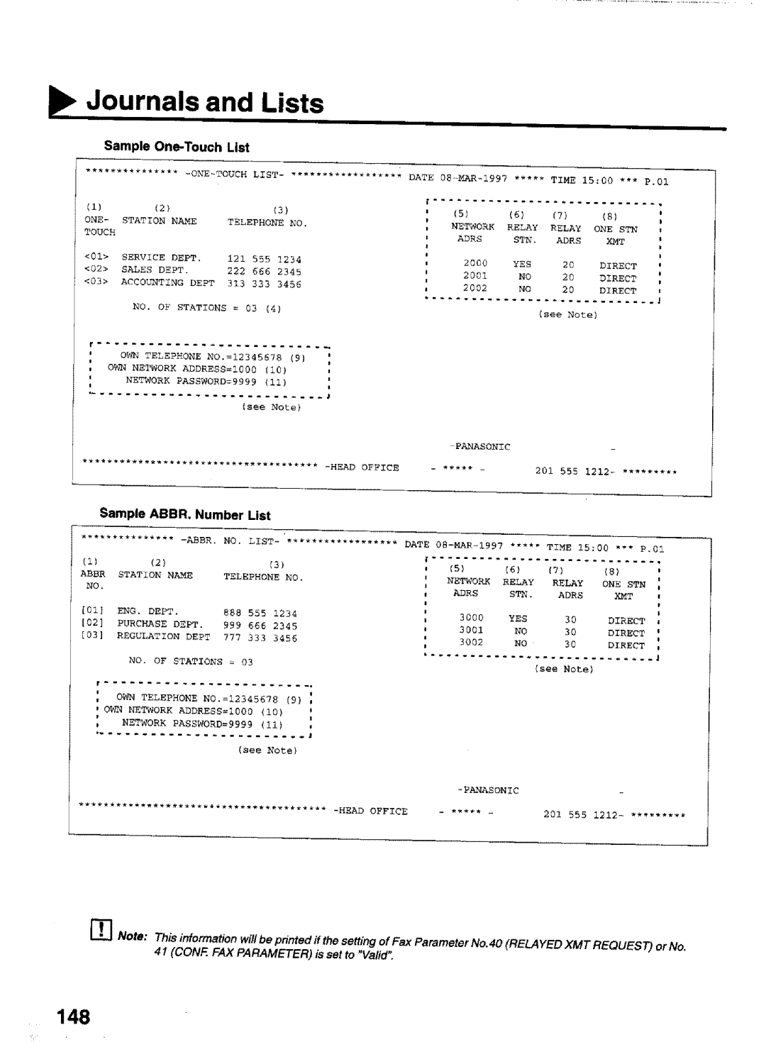 Panasonic UF-770 manual 148, Sample ABBR. Number List 